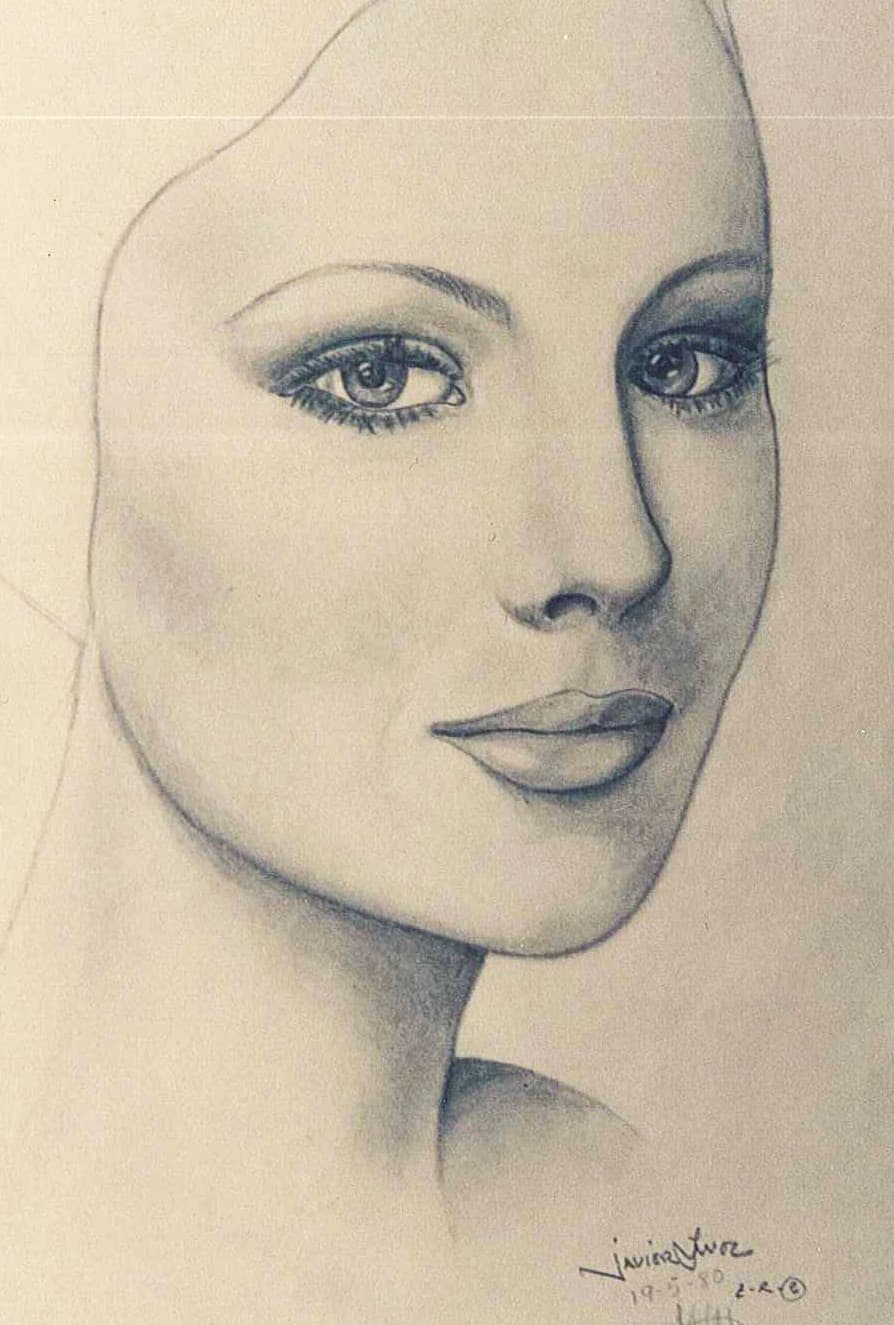 Ilustración 12 de A Verónica: Retrato femenino de líneas suaves sobre fondo claro.