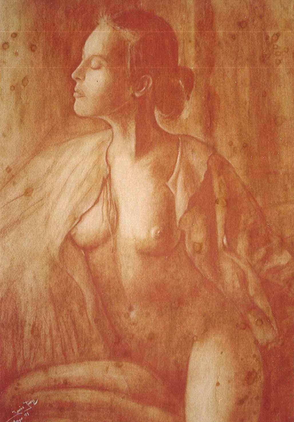 Ilustración 15 de A Verónica: Figura femenina de perfil en tonos anaranjados.