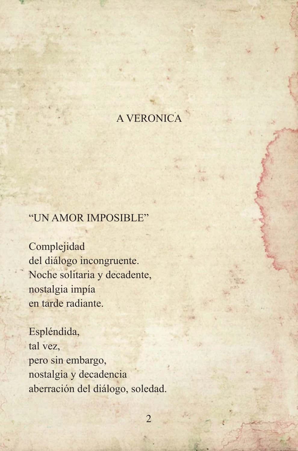 Página 2 de la muestra de A Verónica: poema. Disponible también en el PDF descargable.