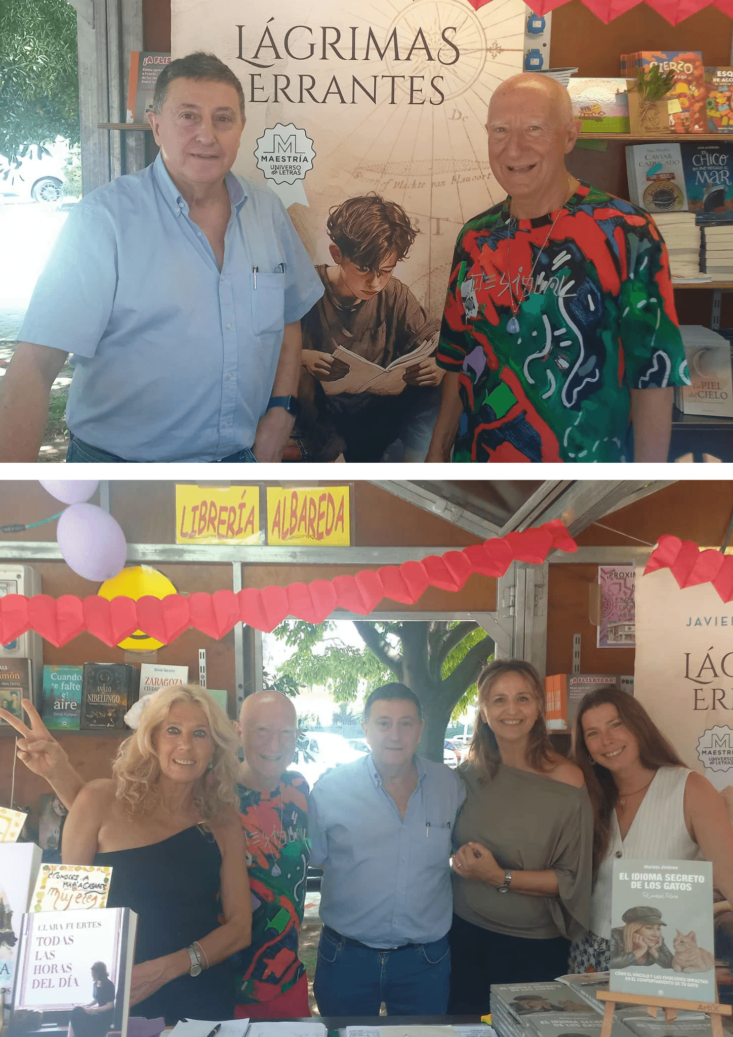 Javier Imaz Fandos con lectores en la caseta de Librería Albareda